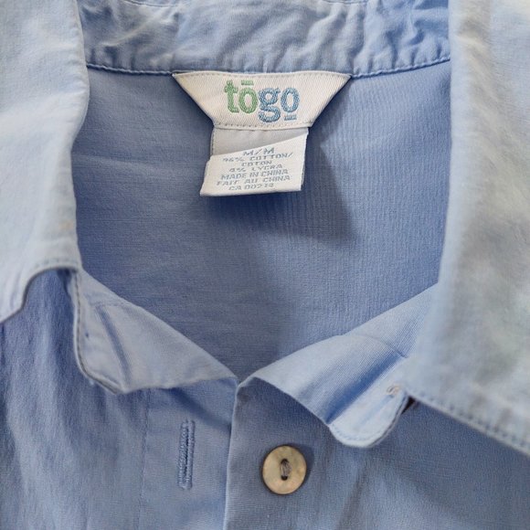 Togo Light Blue Cotton Shirt, 3/4 Sleeve 2 Color Cuffs, Size M - Picture 3 of 8
